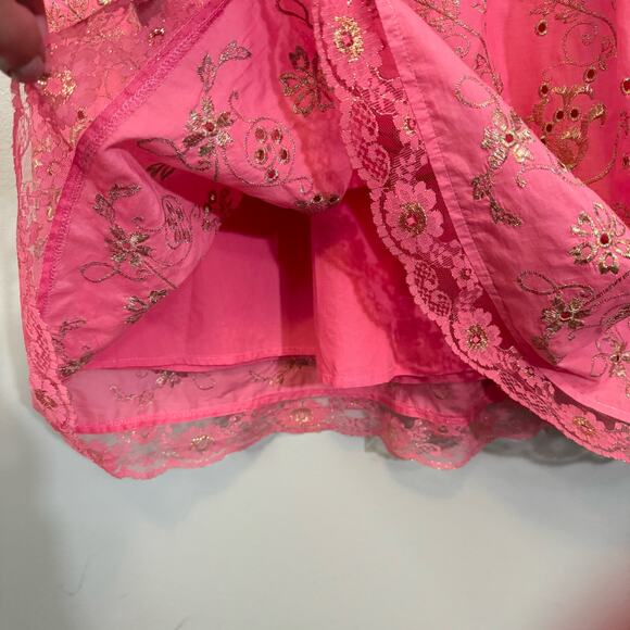 Express Wrap Dress 4 Pink Princess Fit Flare V-Neck Metallic Floral Embroidered - Picture 10 of 11